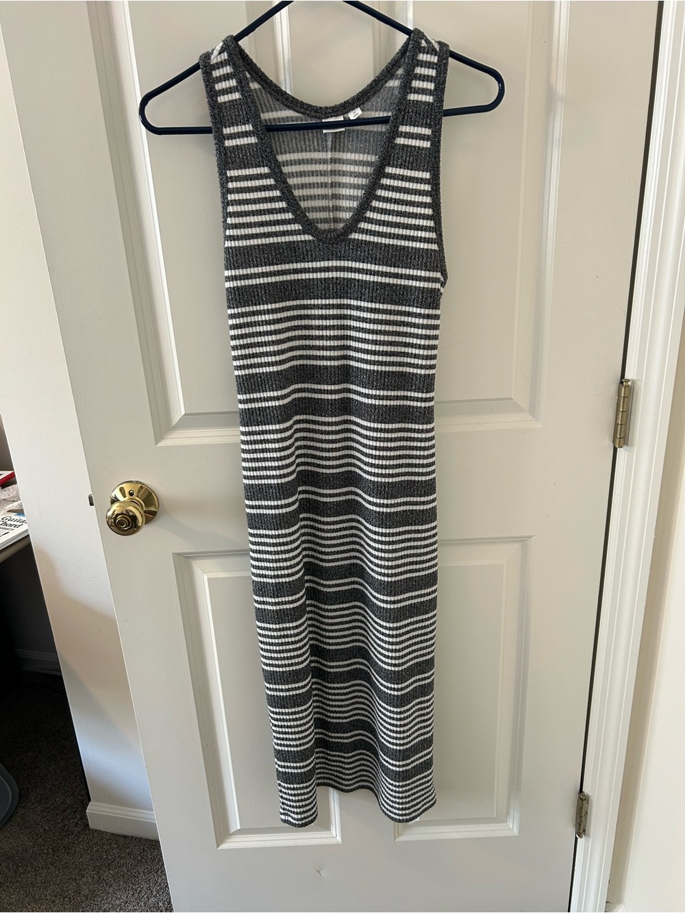 GAP Sleeveless Striped Knit Maxi Dress - Gray & White
